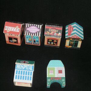 Learn & Play Ankyo 6 Wooden Buildings Store Hospital Diner Pizza Farmers Market
